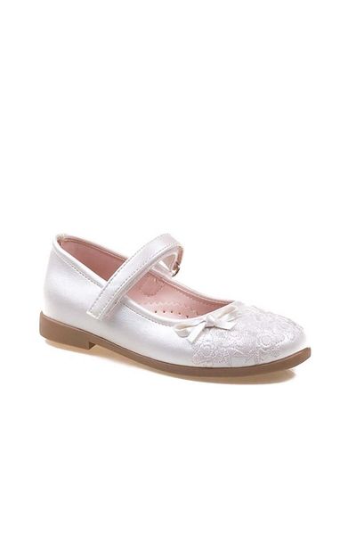 m2s White Girl's Embroidered Ballerinas