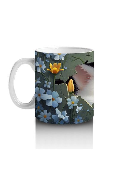 Luluyen Cute Cat with Blue Eyes on Dark Background – Printed Coffee Mug