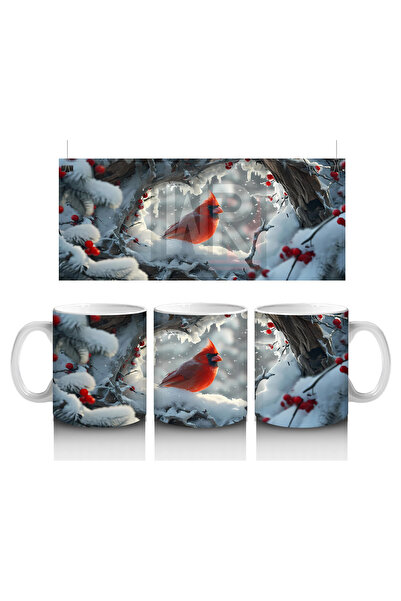 Luluyen طيور الكاردينال ذات طابع الحب على خلفية ثلجية - كوب قهوة مطبوع