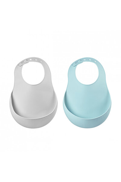 Beaba Σετ 2 Bavete σιλικόνης σε χρώμα Airy Green/Ανοιχτό γκρι