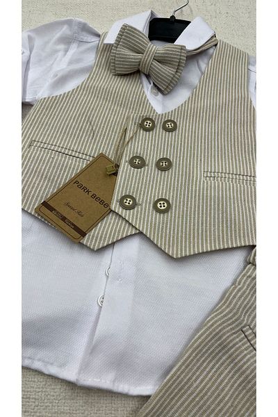 Carinos Kids Boy Vest Suit Accessory Striped Linen Fabric