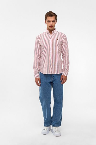 Catto Peak Men's Striped Washed 100% Cotton Regular Men's Shirt