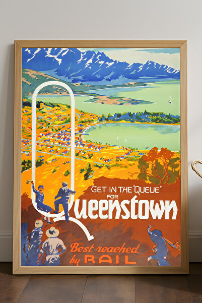 Duvarda Αφίσα με φυσικό ξύλινο πλαίσιο Queenstown, διακοσμητικός πίνακας τοίχ...