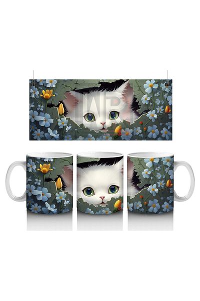 Luluyen Cute Cat with Blue Eyes on Dark Background – Printed Coffee Mug