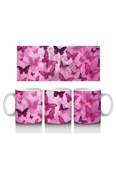 Luluyen Pink Butterflies Patterned Background – Printed Mug