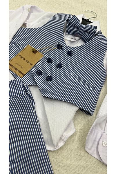 Carinos Kids Boy Vest Suit Accessory Striped Linen Fabric