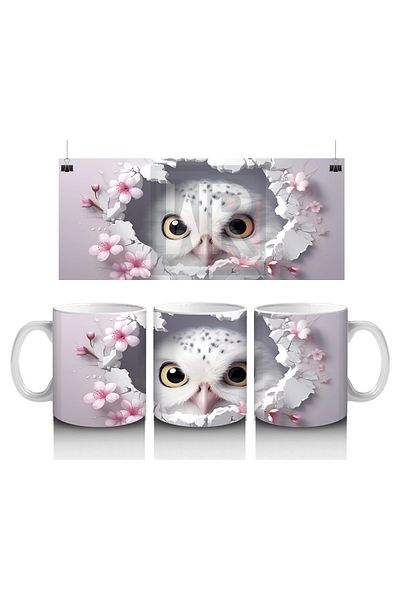 Luluyen Owl Decorated with Pink Flowers – Printed Coffee Mug