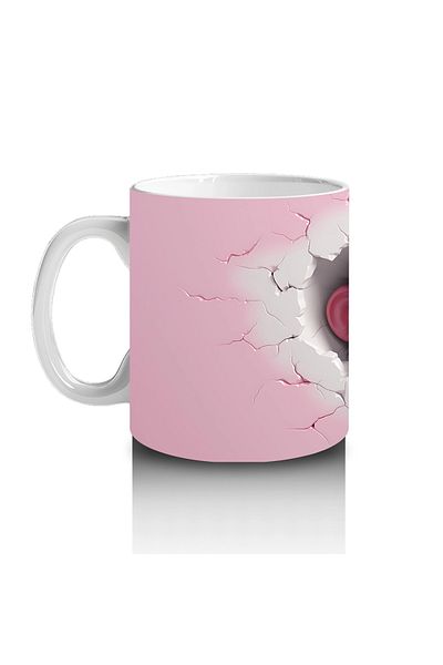 Luluyen Cute Monkey Figure on Pink Cracked Background - Printed Coffee Mug