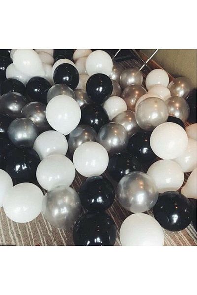 Öz-bal Black, White and Silver Gray Mixed Metallic Balloon Set – 30 Flying Balloons