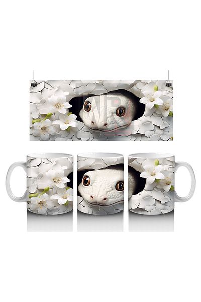 Luluyen Curious Eyed Snake between Leaves – Printed Coffee Mug