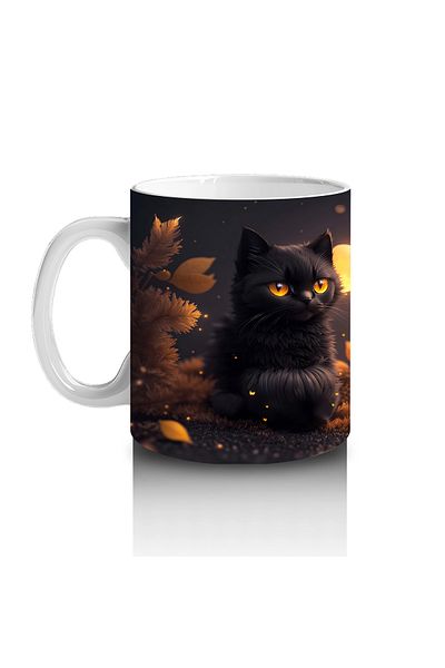 Luluyen Black Cat Couple among Autumn Leaves – Printed Coffee Mug