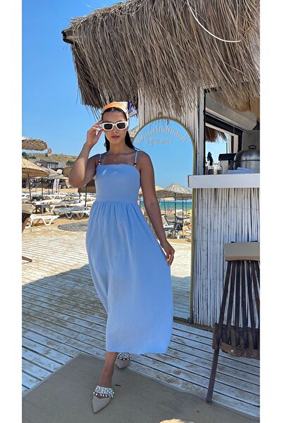 Nida Boutique Сукня з підвісною спинкою, перехресним зав'язуванням і квадратним коміром з льону