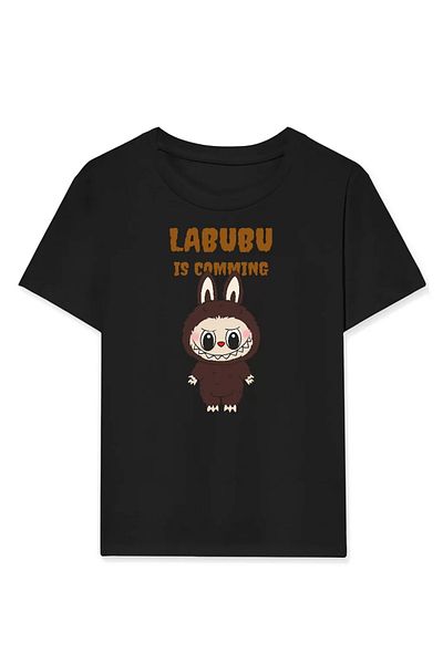 CVS GİYİM Girl Labubu Kids Printed T-Shirt - Black