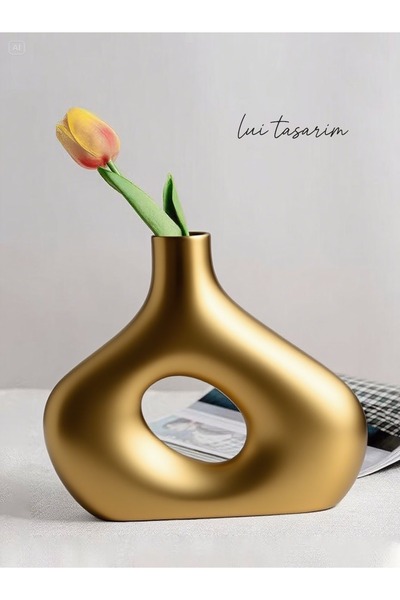 Lui Tasarım Χρυσό Χρώμα Κεραμικό Κομψό Σκανδιναβικό Στιλ Απλό Κεραμικό Βάζο 20εκ