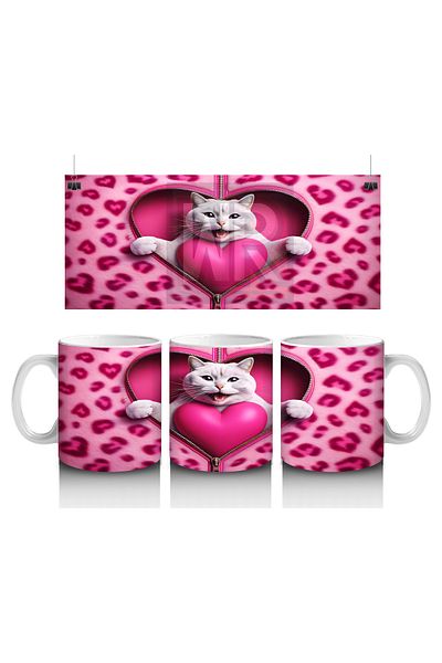 Luluyen White Cat Holding a Heart Pillow – Printed Coffee Mug