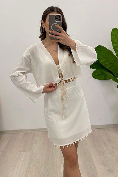 Nazline Women's Mussel Shell Detailed Blouse Skirt Bottom Top 2 Piece Set