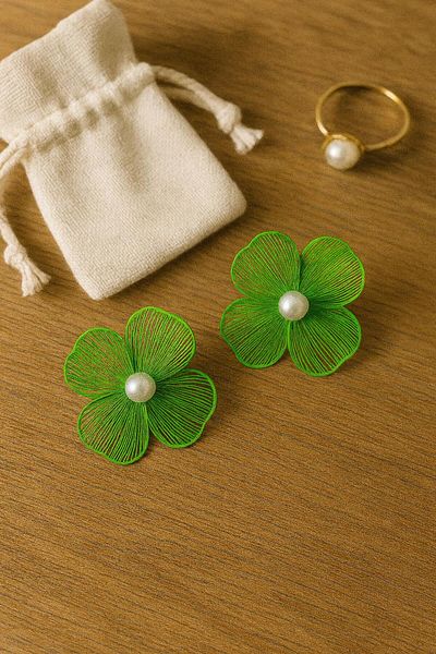 sema aksesuar Women's Flower Pearl Fairy Wire Earrings - Leyla Earrings - Pearl Lover Gift