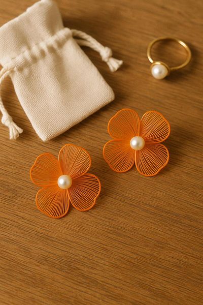 sema aksesuar Women's Flower Pearl Fairy Wire Earrings - Leyla Earrings - Pearl Lover Gift