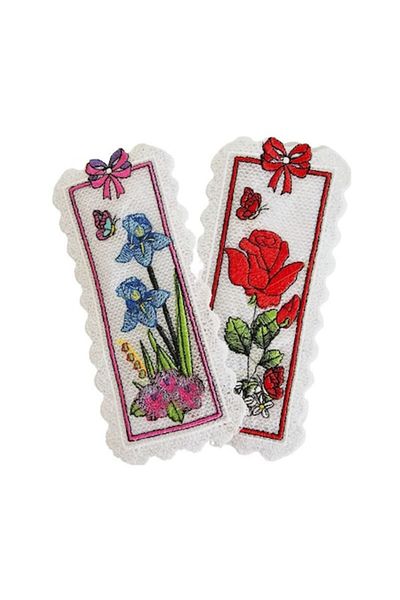 ARIALE Set 2 semne de carte brodate Trandafiri si Iris