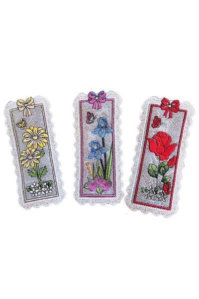 ARIALE Set 3 Embroidered Bookmarks Flowers