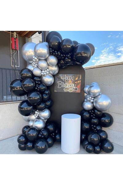 MACK PLUS 30’lu Gümüş Krom & Metalik Siyah Balon Seti – 12 inç | Şık, Modern ve Helyum Uyumlu Parti Balonları