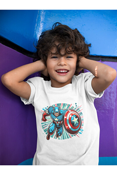SEVBANO تي شيرت للأطفال مطبوع عليه كابتن أمريكا للجنسين (1-12 سنة)