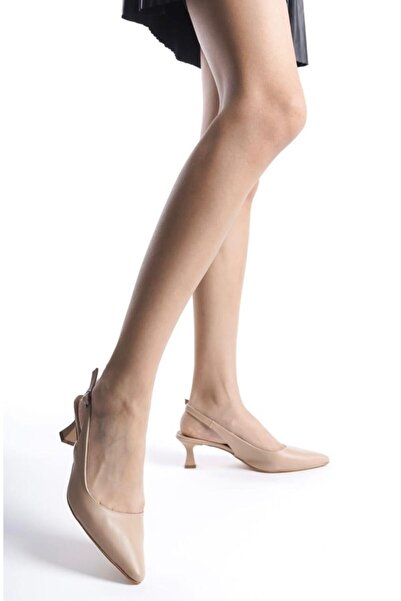 ÇİFT6 KADIN NUT ALÇAK ARKASI AÇIK İNCE TOPUKLU STİLETTO AYAKKABI