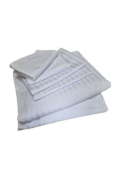 ARIALE Lenjerie de pat pentru 2 persoane, 6 piese, King Size, damasc satinat, Alb