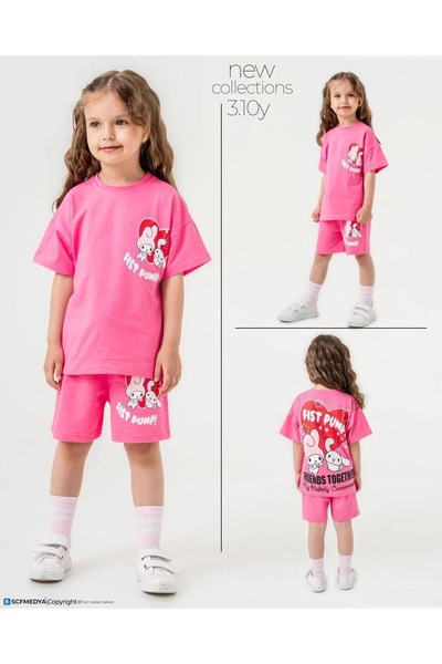 JELİBOOM My Melody Fist Pump Kuromi Girl's Shorts Set 100% Cotton