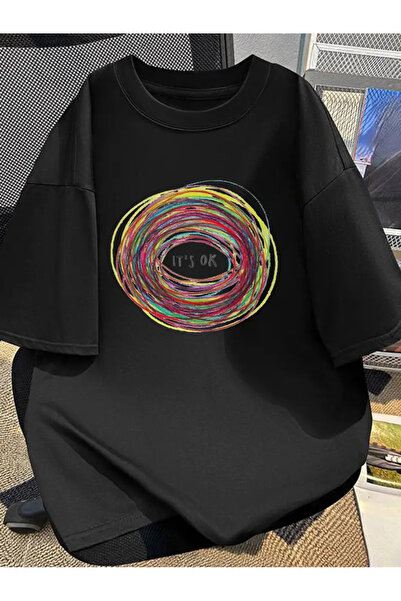 AEMİ Tricou oversize unisex cu decolteu rotund cu imprimeu It's OK