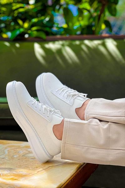 MELAMS Ushguli White Lace-Up Knitwear Casual Men's Shoes - Kbc