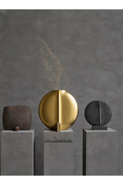 Lui Tasarım Gold rengi Seramik Moon Vazo XL Boy İskandinav Bohem Tarz Dekoratif