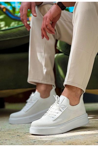 MELAMS Ushguli White Lace-Up Knitwear Casual Men's Shoes - Kbc