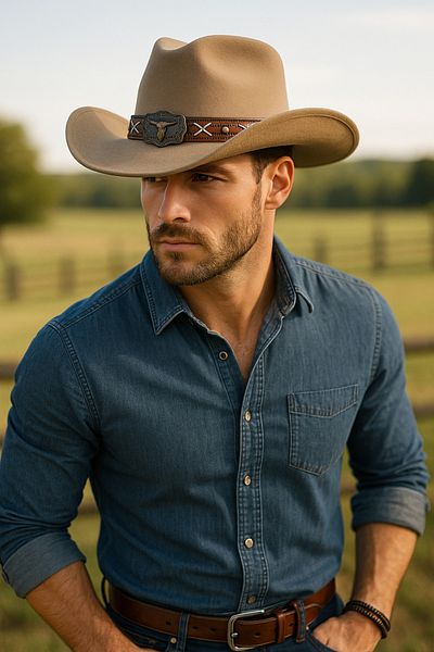 LAGRANZE Men's Felt Cowboy Hat – Western Model with Leather Belt Buckle