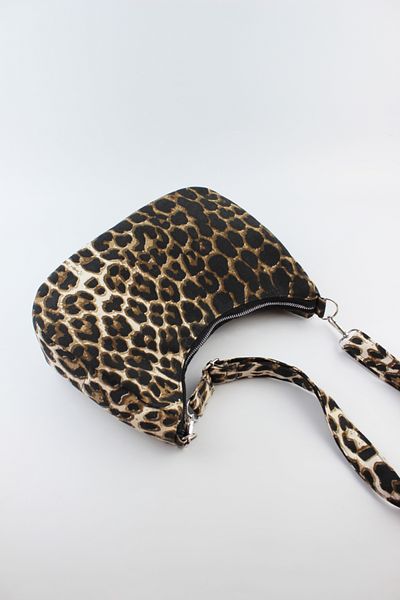 İLKYAZ Leopard Pattern Denim Fabric Brown Women's Small Size Baguette Women's Shoulder Bag 27X15X10 cm