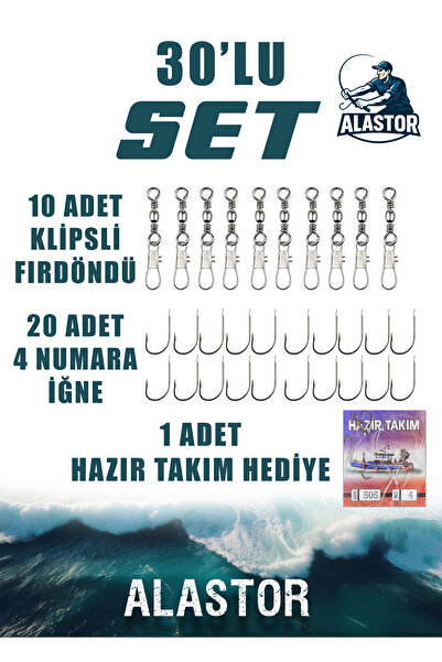 ALASTOR Hazır Olta İğne Seti 1. Kalite Karbon Çelik 4 Numara Halkalı Olta Kan...