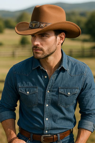 LAGRANZE Men's Felt Cowboy Hat – Western Model with Leather Belt Buckle