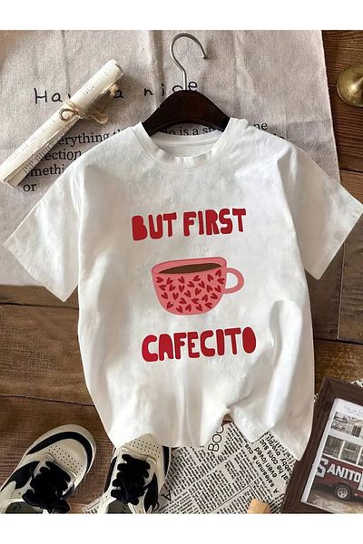 AEMİ Tricou unisex oversize cu imprimeu But First Cafecito