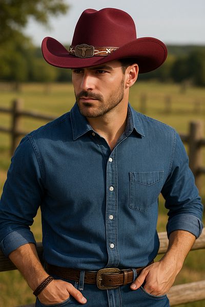 LAGRANZE Men's Felt Cowboy Hat – Western Model with Leather Belt Buckle