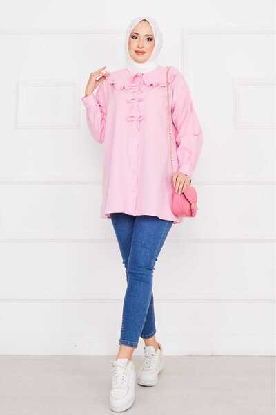 MODA στρογγυλός γιακάς Πουκάμισο με λεπτομέρεια φιόγκου