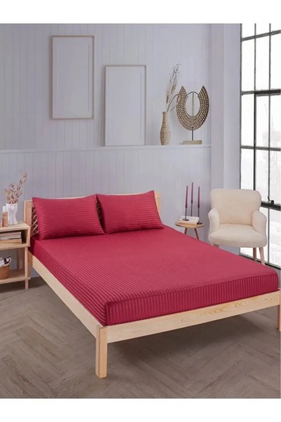 Artiva Home Collection طقم ملاءة سرير وغطاء وسادة من الساتان المخطط من القطن