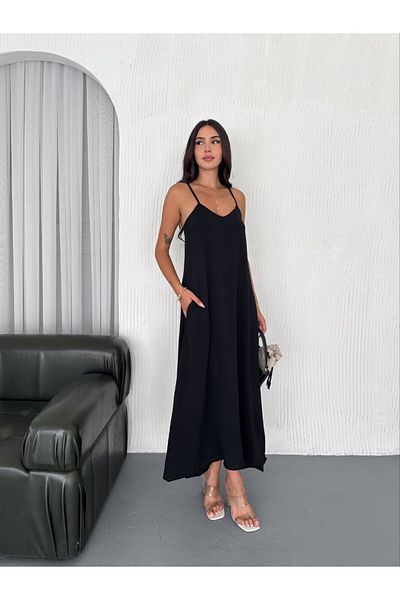 WellWay Airobin Fabric & Pocket Detailed Dress Kilos Dress-Black-9005