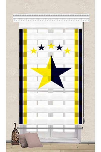 serir home DİJİTAL BASKI ZEBRA SARI LACİVERT TARAFTAR PERDE SR-5556