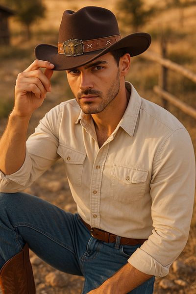 LAGRANZE Men's Felt Cowboy Hat – Western Model with Leather Belt Buckle
