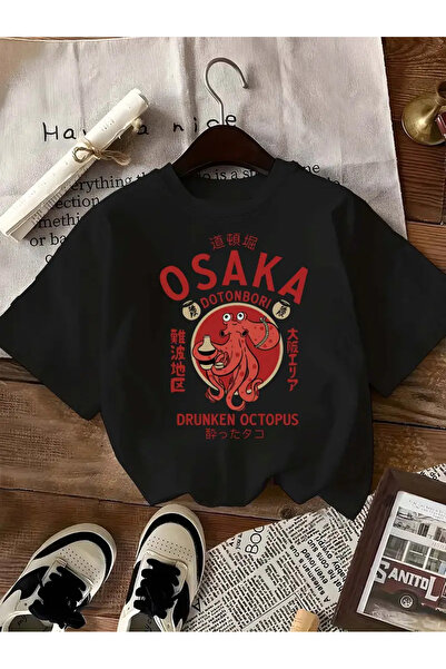 AEMİ تي شيرت مطبوع برقبة دائرية كبيرة الحجم للجنسين من أوساكا