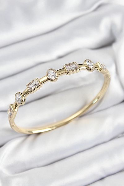 melfxxl eticaret Brass Zircon Stone Geometric Model Model Gold Color Women's Handcuffs