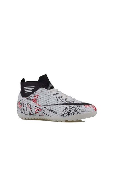 m2s White-Black Boy's High-Top Astroturf Field Shoes