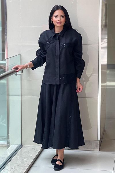 Ghisa Guipure Detailed Shirt Skirt Suit with Hidden Buttons