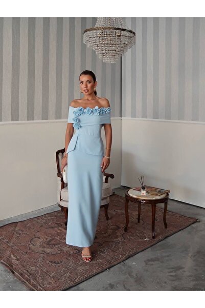 EtikaOnline Rina Tasarım Çiçek Detay Uzun Elbise