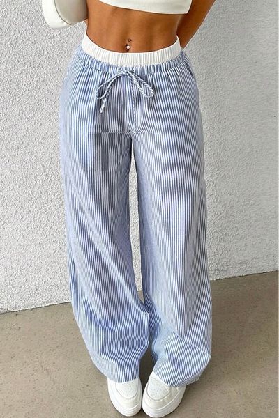 Baby xclub White Striped High Waist Relaxed Fit Trousers